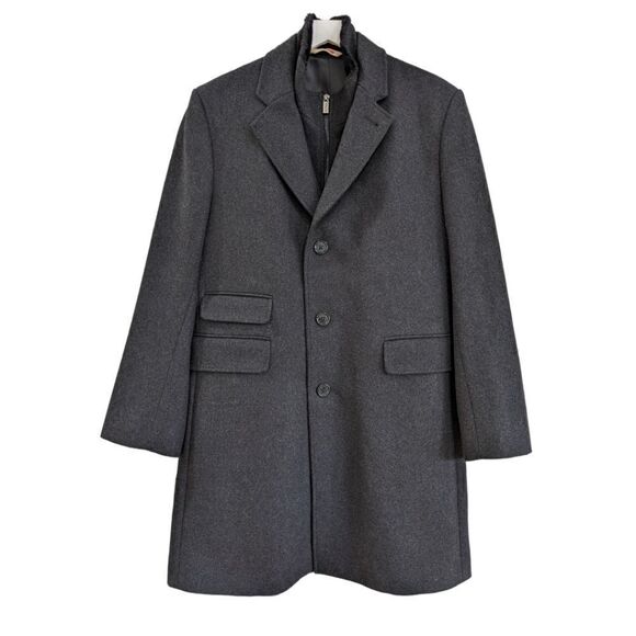 Michael Kors Men's Charcoal Grey Three Button Wool Blend ZipUp Overcoat Size 40R - Picture 1 of 9